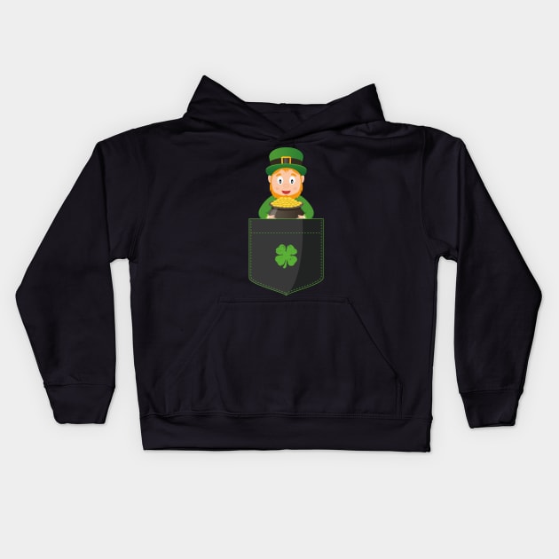 Pocket Leprechaun Funny St Patricks Day Kids Hoodie by trendingoriginals